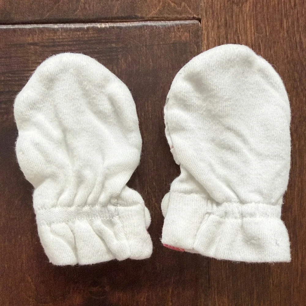 Baby Floral Mittens in Pink and White